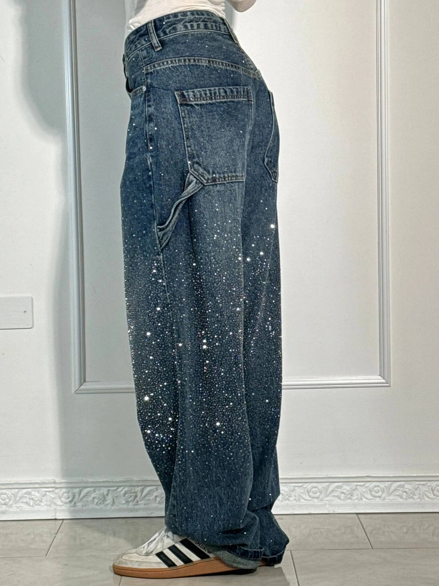 Crystal-Dusted Cargo Denim