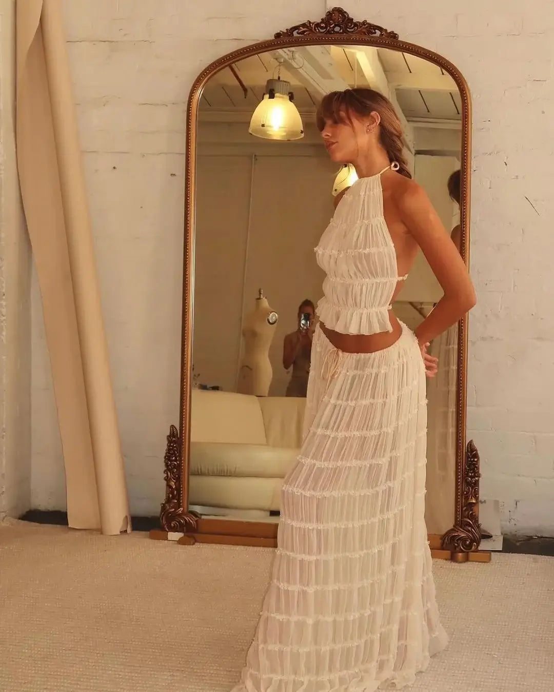 Ruched Halter Crop & Coordinated Maxi Skirt