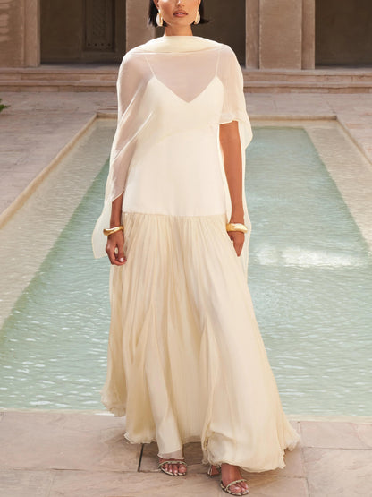 Scarf-Drape Flowy Maxi Dress