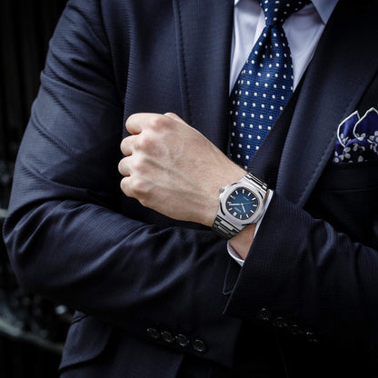 Geometric Dial Watch with Metal Strap