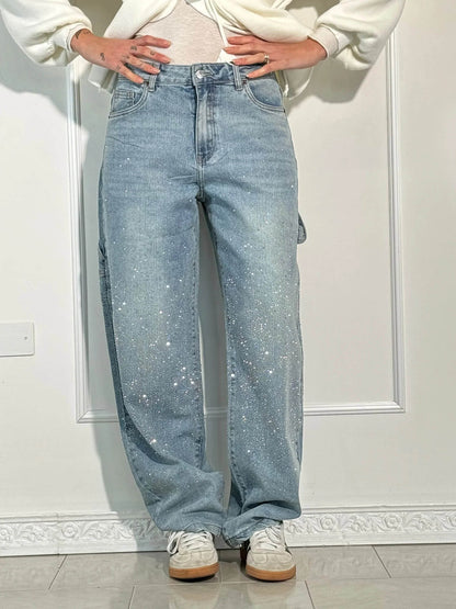 Crystal-Dusted Cargo Denim