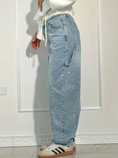 Crystal-Dusted Cargo Denim