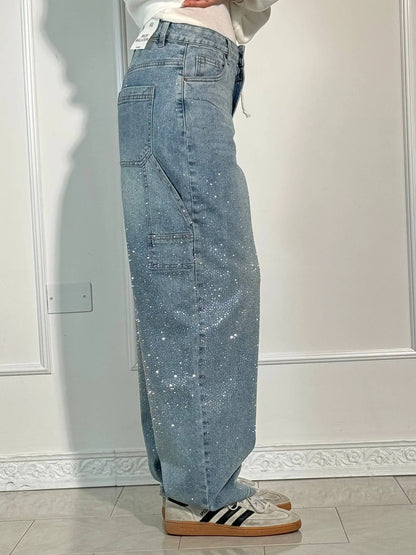 Crystal-Dusted Cargo Denim