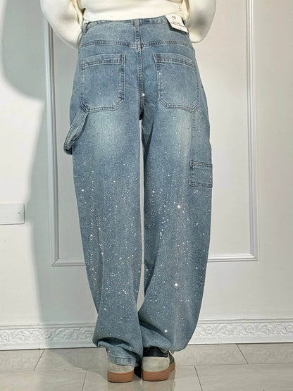 Crystal-Dusted Cargo Denim