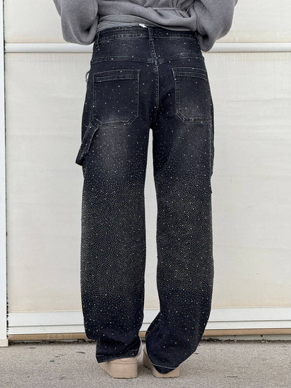 Crystal-Dusted Cargo Denim