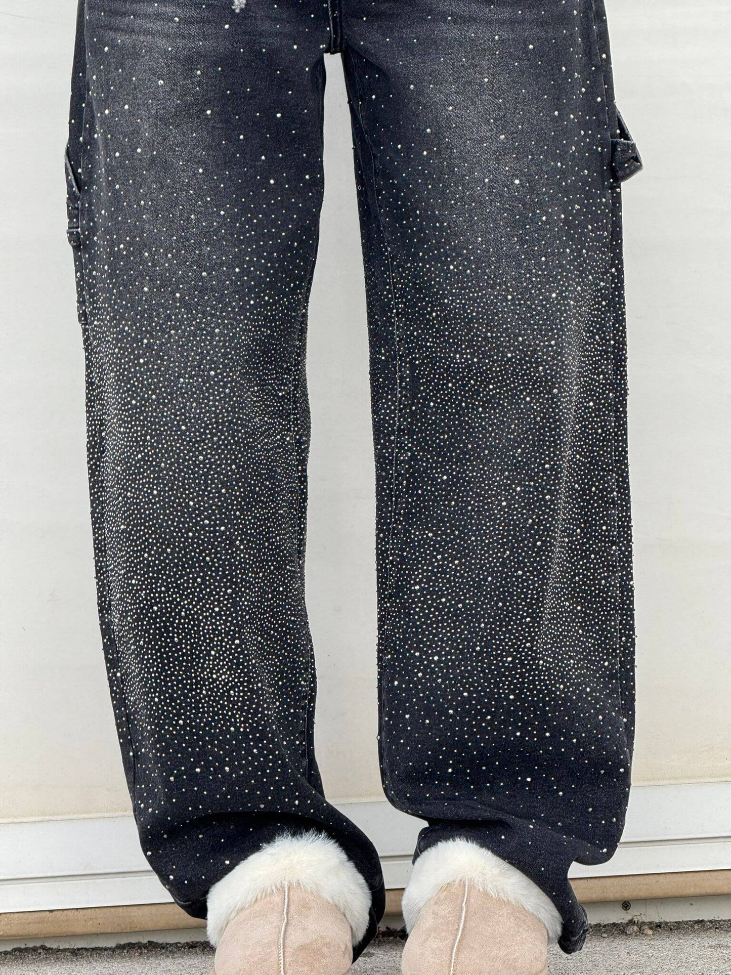 Crystal-Dusted Cargo Denim