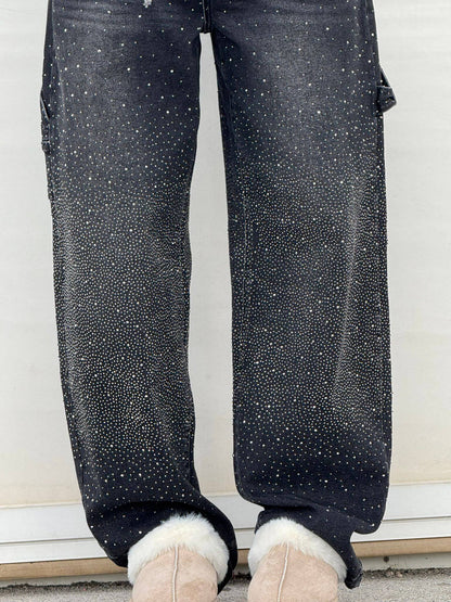 Crystal-Dusted Cargo Denim