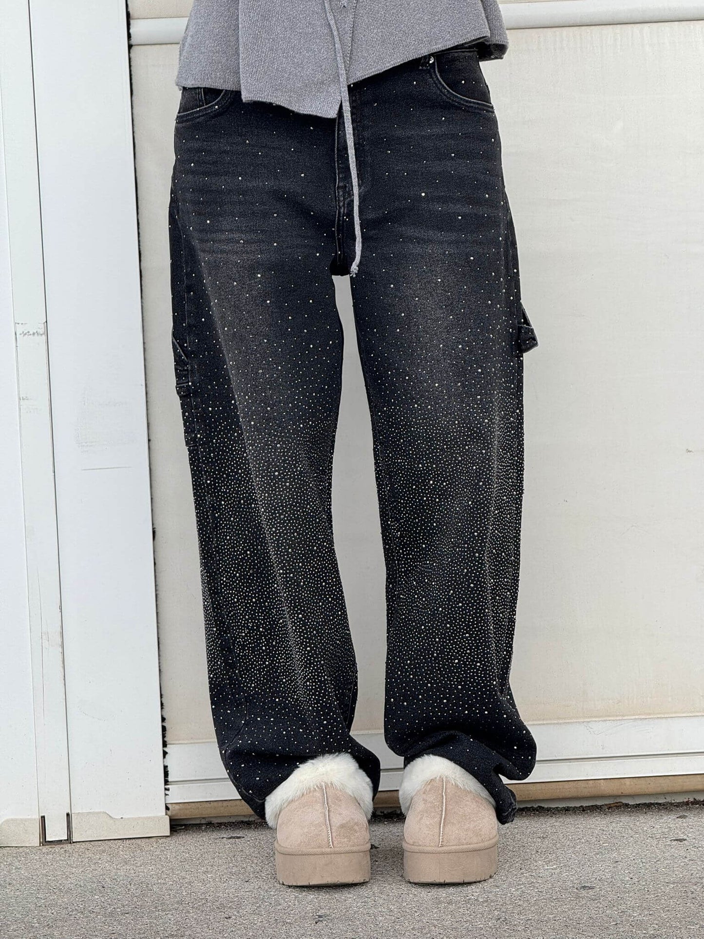 Crystal-Dusted Cargo Denim