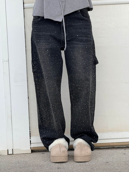 Crystal-Dusted Cargo Denim