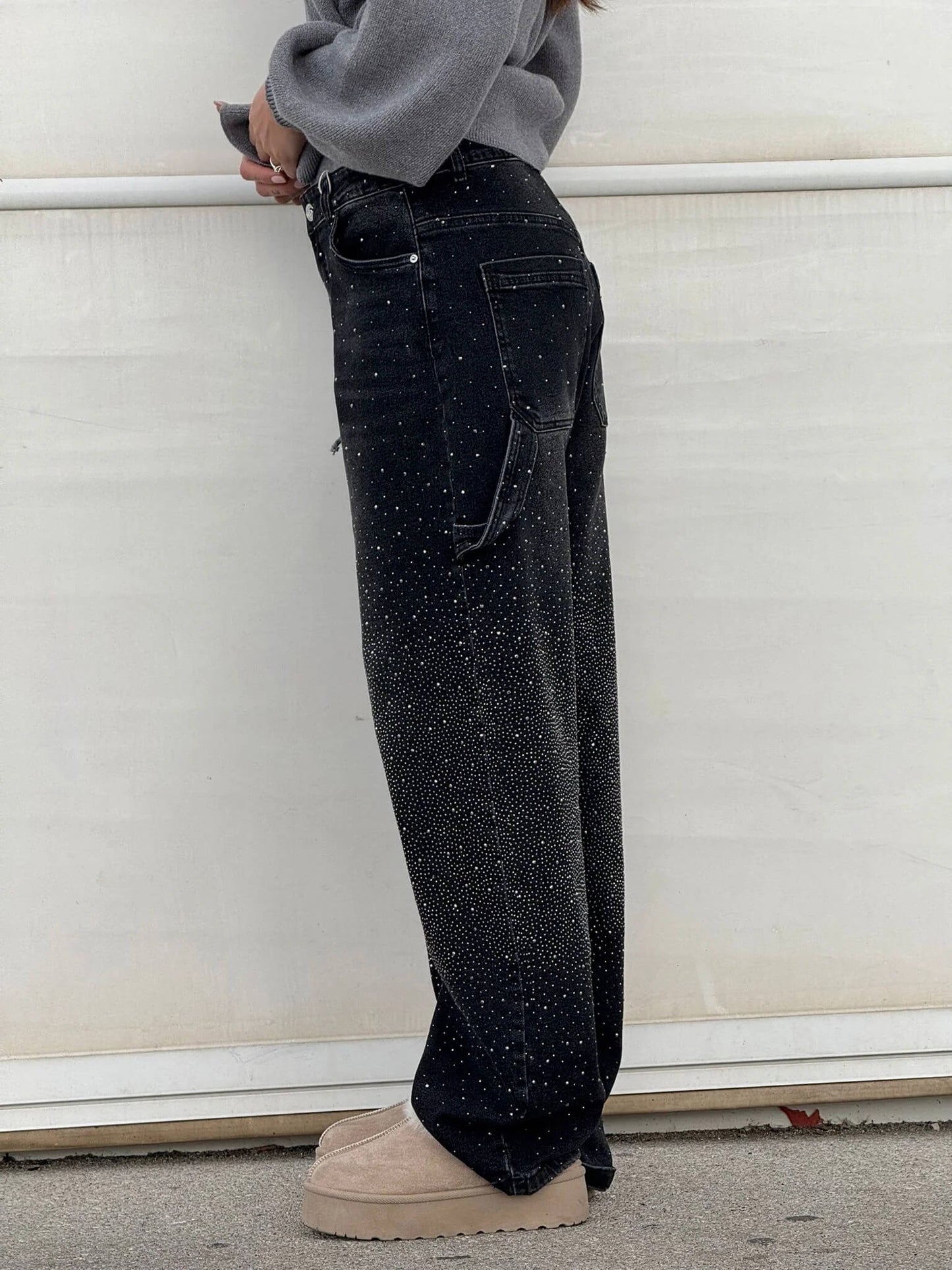 Crystal-Dusted Cargo Denim