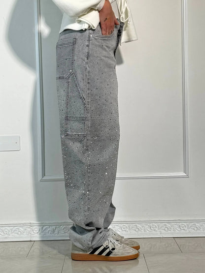 Crystal-Dusted Cargo Denim