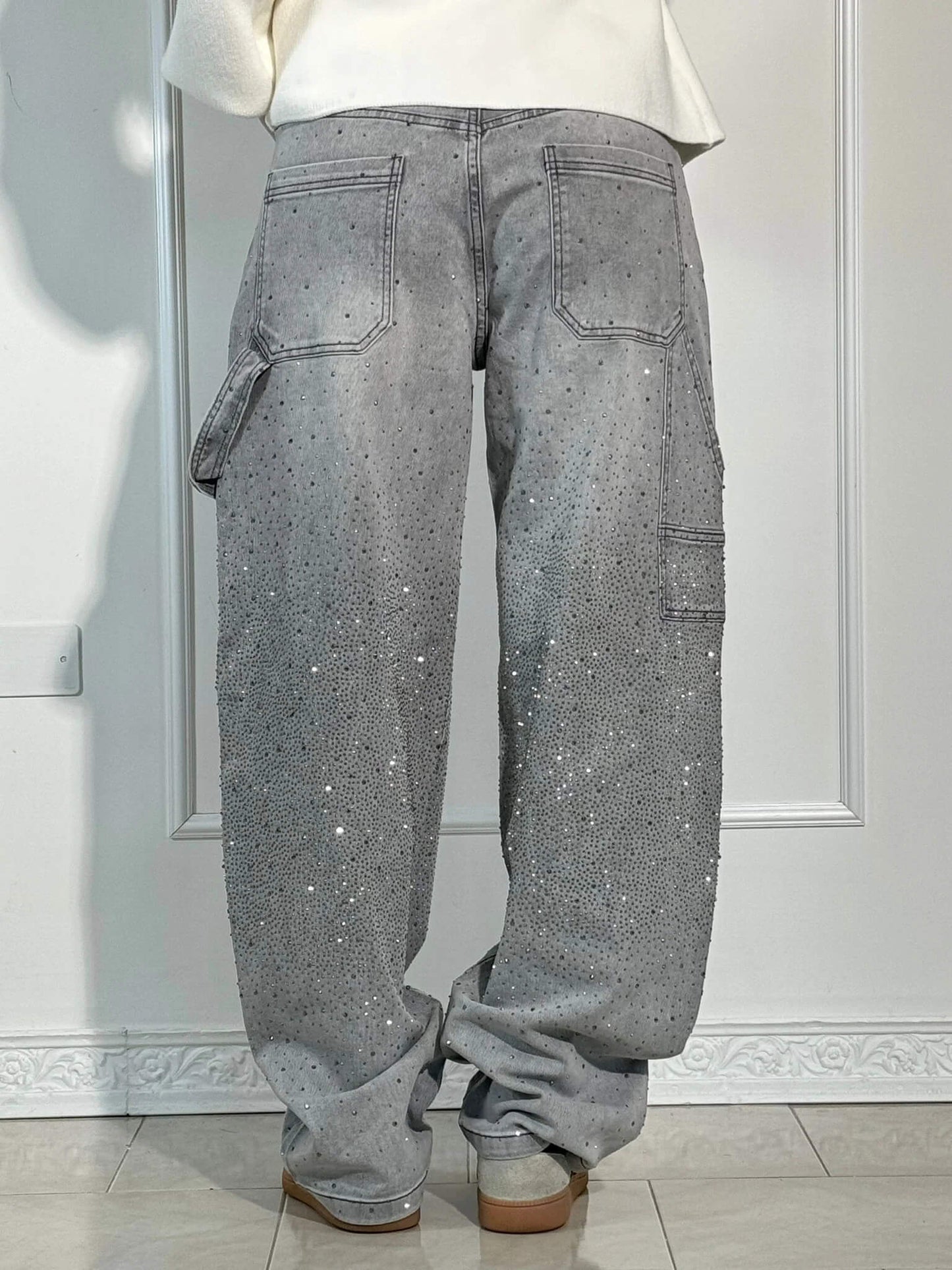Crystal-Dusted Cargo Denim