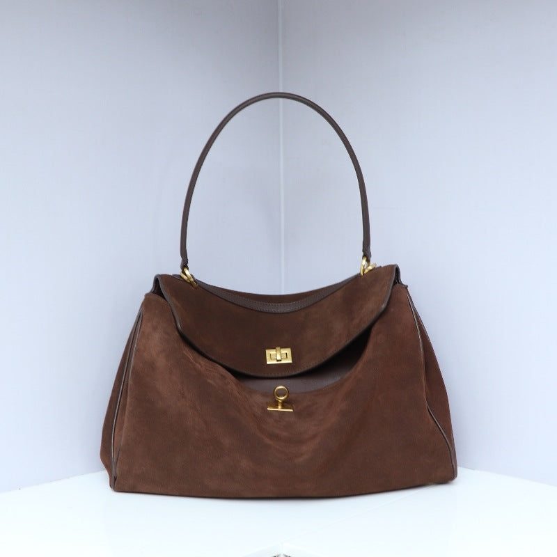 Fold-Top Suede Tote