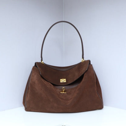 Fold-Top Suede Tote