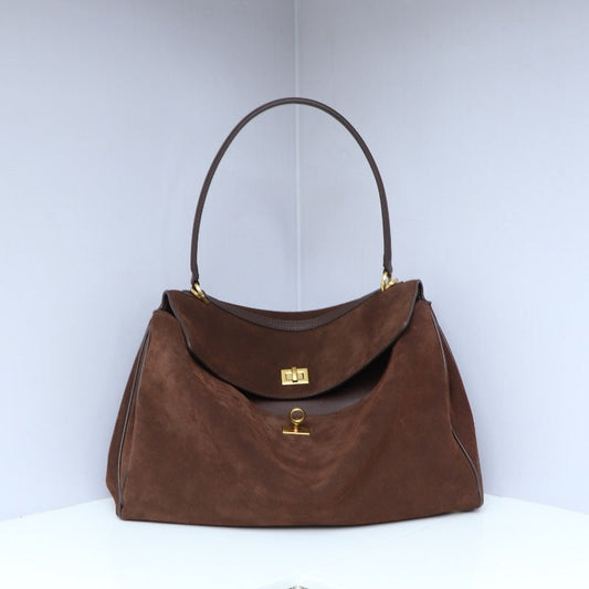 Fold-Top Suede Tote