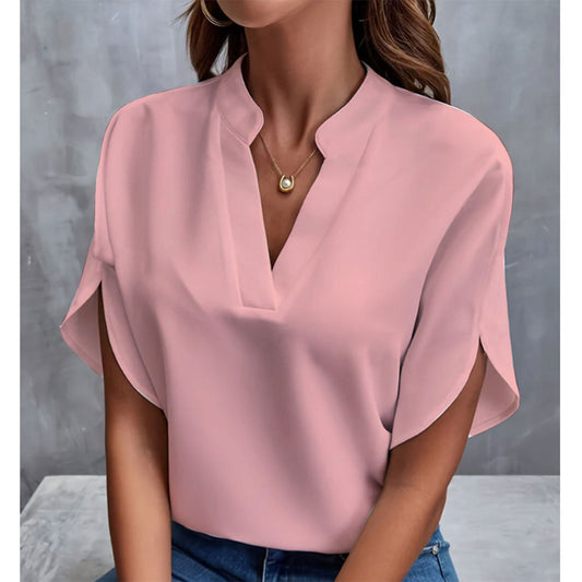 V-Neck Blouse with Slit Sleeve Detail