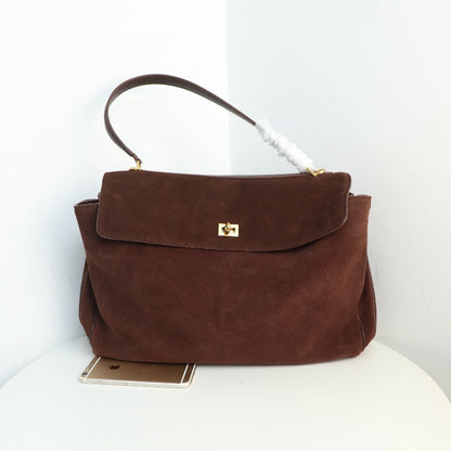 Fold-Top Suede Tote