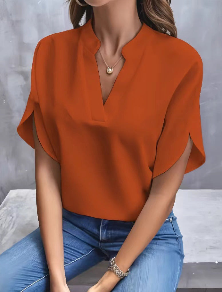 V-Neck Blouse with Slit Sleeve Detail