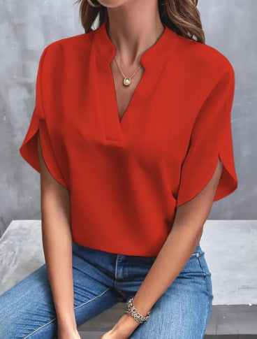 V-Neck Blouse with Slit Sleeve Detail