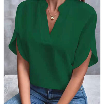 V-Neck Blouse with Slit Sleeve Detail