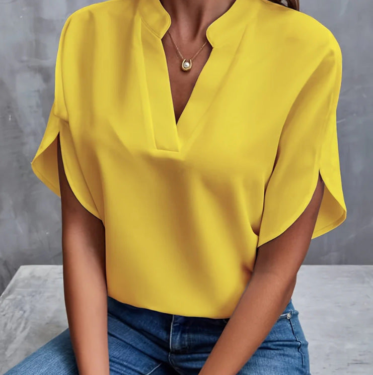 V-Neck Blouse with Slit Sleeve Detail