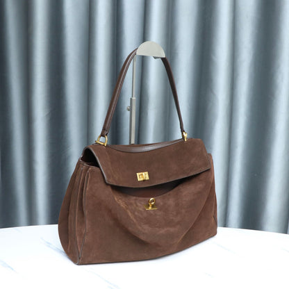 Fold-Top Suede Tote