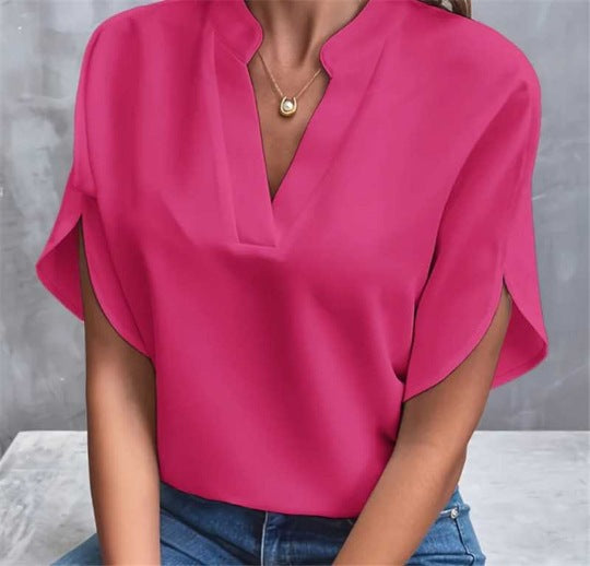 V-Neck Blouse with Slit Sleeve Detail