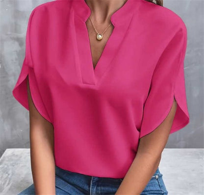 V-Neck Blouse with Slit Sleeve Detail