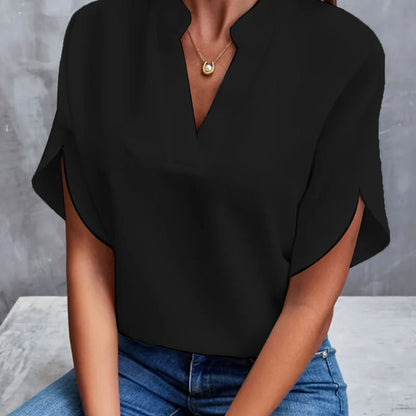V-Neck Blouse with Slit Sleeve Detail