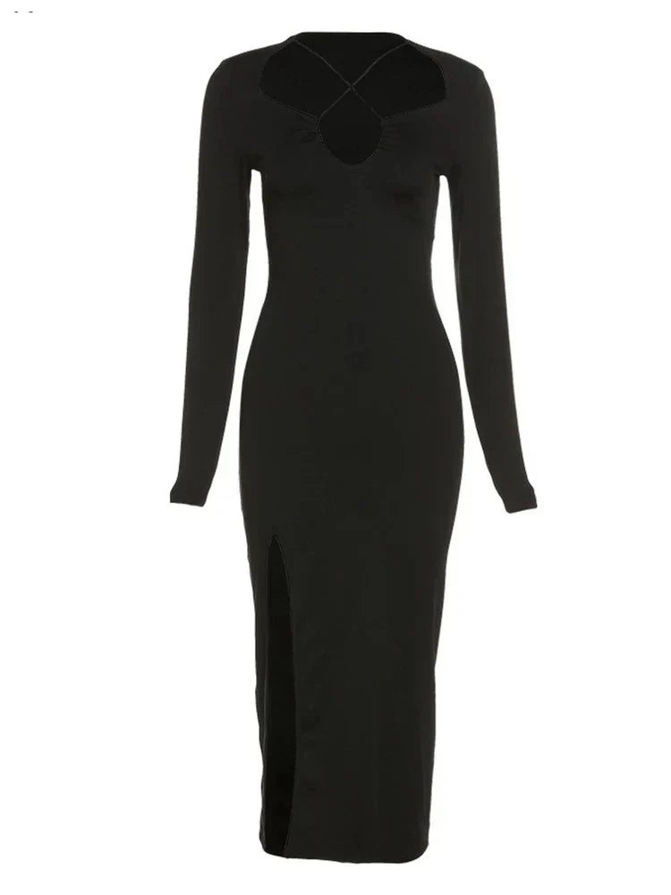 Keyhole Neckline Slit Maxi Dress