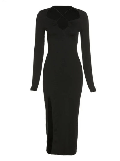 Keyhole Neckline Slit Maxi Dress
