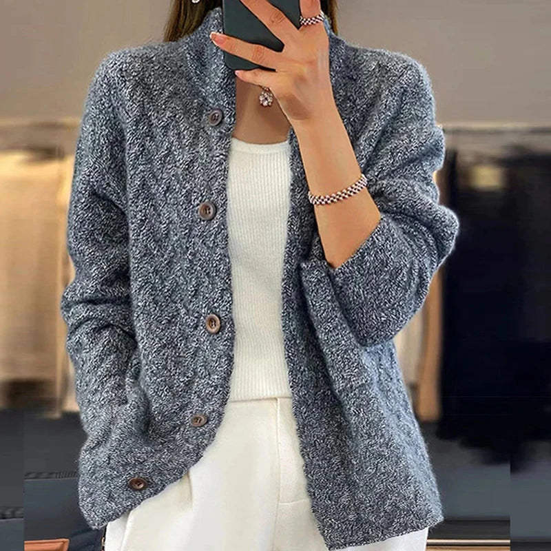 Structured Knit Stand-Collar Sweater