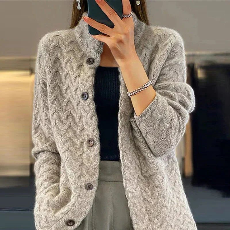 Structured Knit Stand-Collar Sweater