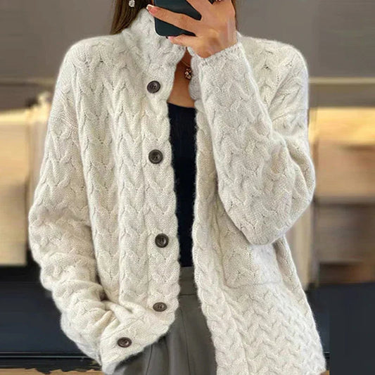 Structured Knit Stand-Collar Sweater