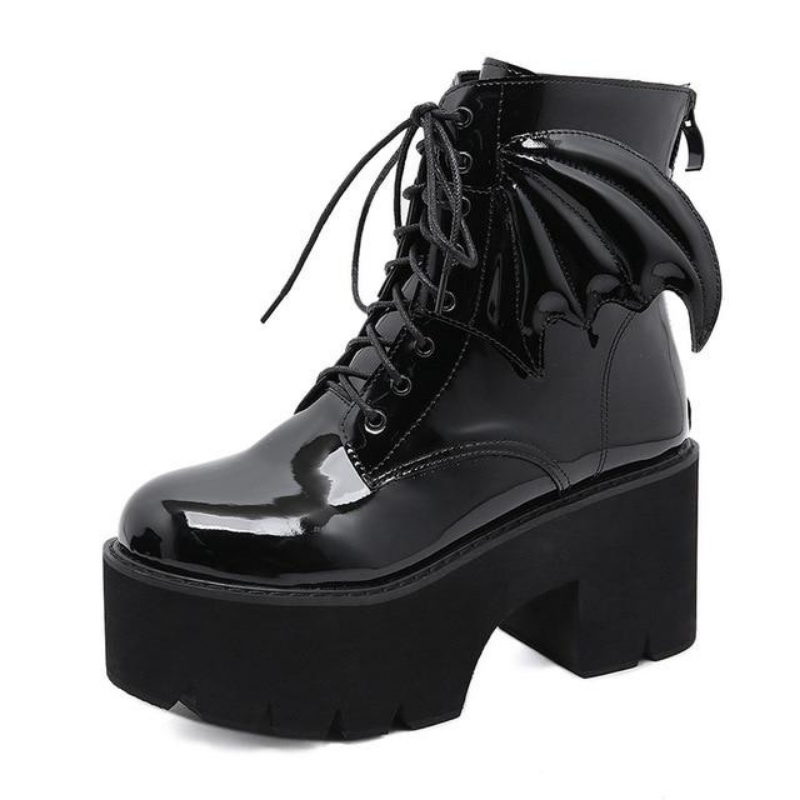 Bat Wing Block Heel Boots