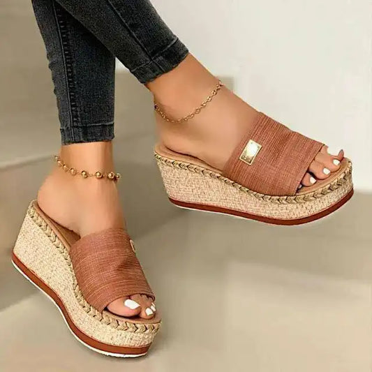 Rope-Trimmed Wedge Mules
