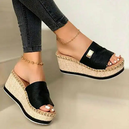 Rope-Trimmed Wedge Mules