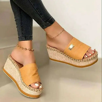Rope-Trimmed Wedge Mules