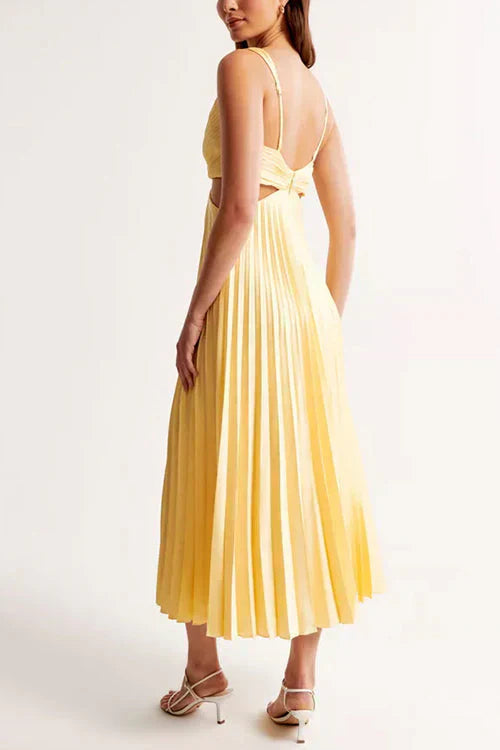 Twist-Front Pleated Midi Dress