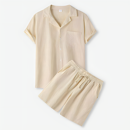 Casual Button Shirt & Drawstring Shorts Duo