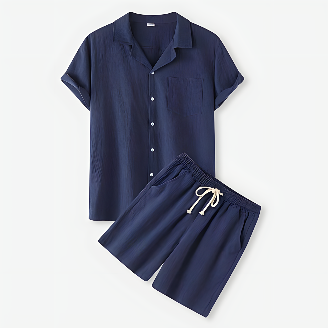 Casual Button Shirt & Drawstring Shorts Duo