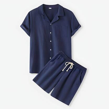 Casual Button Shirt & Drawstring Shorts Duo