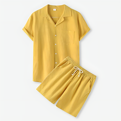 Casual Button Shirt & Drawstring Shorts Duo