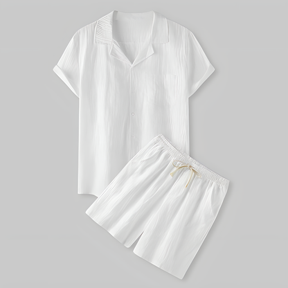 Casual Button Shirt & Drawstring Shorts Duo