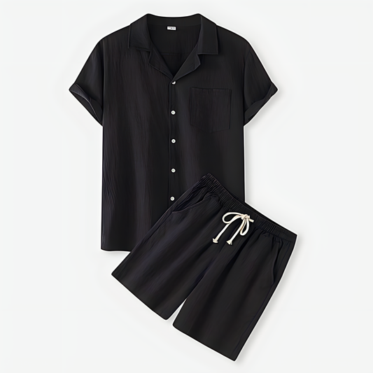 Casual Button Shirt & Drawstring Shorts Duo