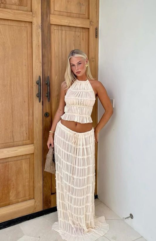 Ruched Halter Crop & Coordinated Maxi Skirt