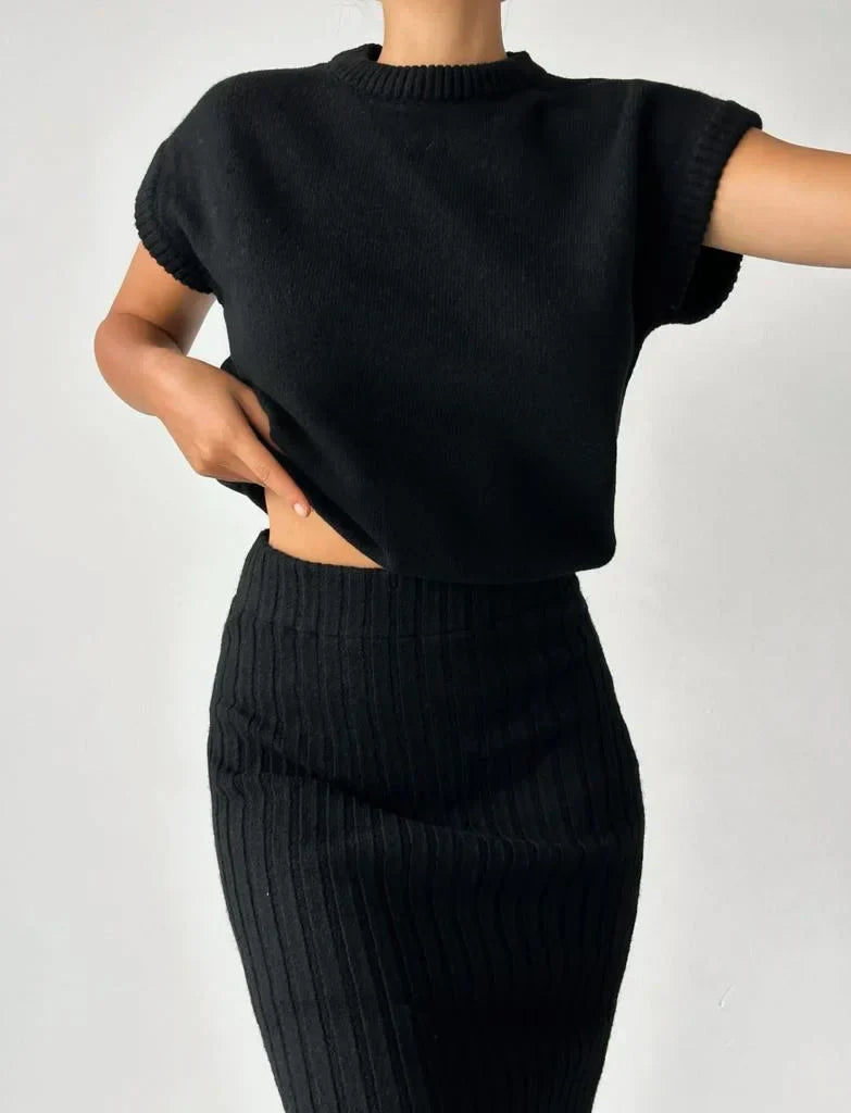 Fitted Rib-Knit Skirt Set