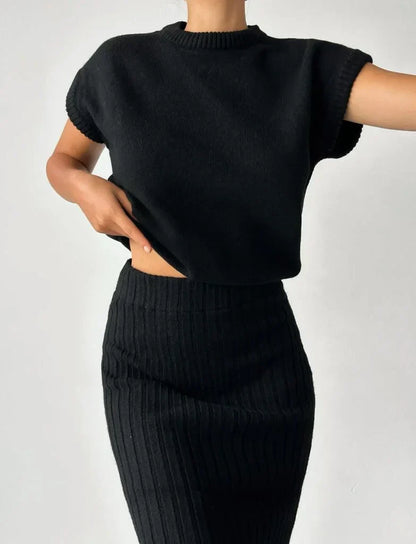 Fitted Rib-Knit Skirt Set