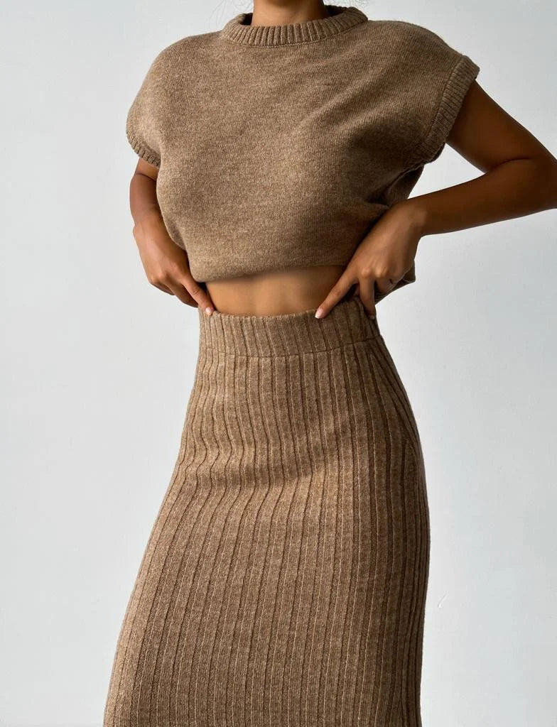 Fitted Rib-Knit Skirt Set