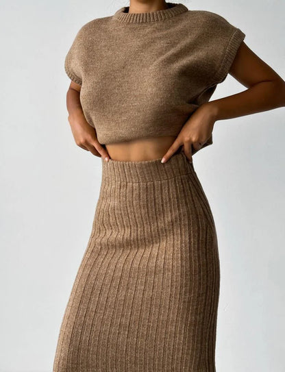 Fitted Rib-Knit Skirt Set